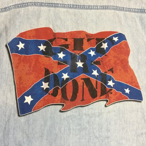 Larry the Cable Guy Shirt 2X Git R Done Cutoff Fringe Denim Button Up Rebel Flag - Picture 10 of 12
